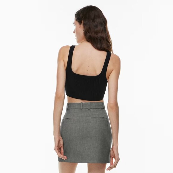 Aritzia Babaton Square Neck Sculpt Knit Ribbed Cropped Tank Top Black Small - Picture 2 of 7